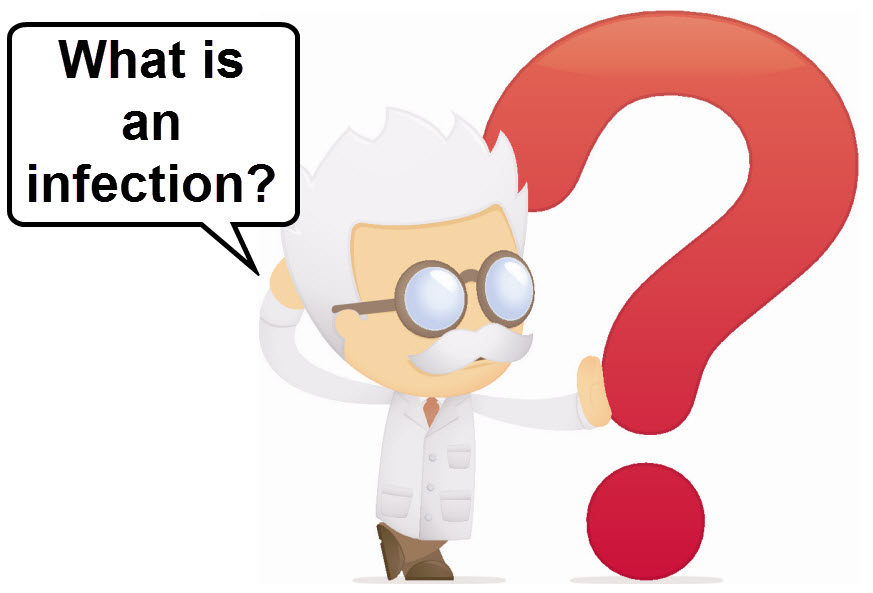 Image of scientist asking the question 'what is an infection?'